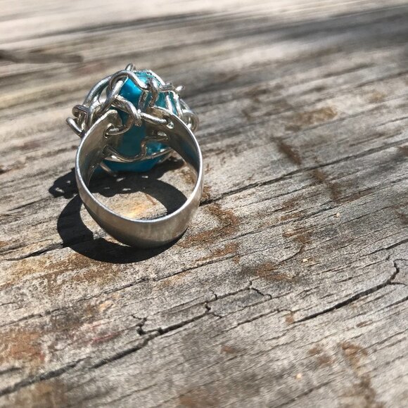 Genuine Morenci Turquoise Gemstone Ring Size 9 Sterling Silver 925 Handmade - Picture 7 of 7